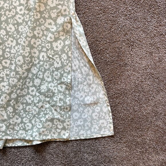 Light sage green spaghetti maxi dress with a white floral design - Picture 4 of 8